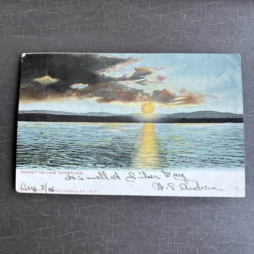 SUNSET POSTCARD on Lake Champlain NY 1906 Posted Undivided - Picture 1 of 4