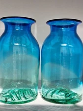 Vintage Blenko Glass Big Sky Blue Green Mountains Don Shepherd 8221S Vase🌲