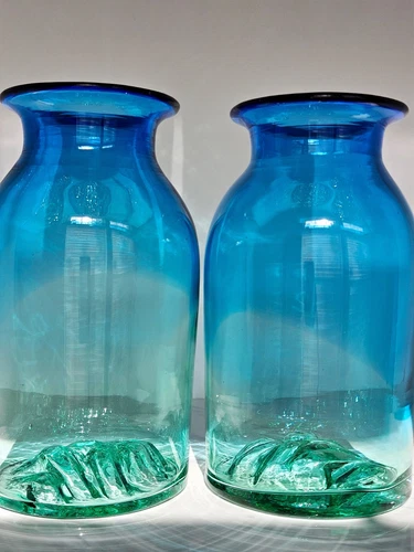 Vintage Blenko Glass Big Sky Blue Green Mountains Don Shepherd 8221S Vase🌲