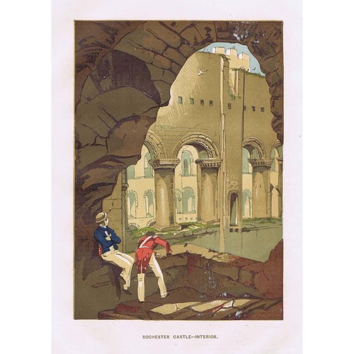 ROCHESTER CASTLE Interior, Kent - Coloured Antique Print 1845