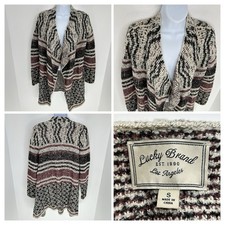 Lucky Brand Open Front Cardigan Sweater Size Small Boho Waterfall Southwestern