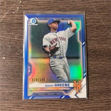 2021 Bowman Chrome Isaiah Greene Blue Refractor /150 BCP-62 New York Mets