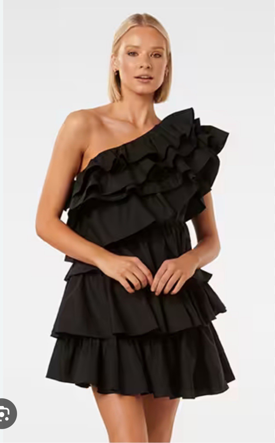 Anthropologie Endless Rose One Shoulder Multi Tiered Mini Dress Black Sz XL NWT