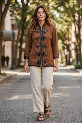 Vtg Linea Louis Dell'Olio Beaded 100% Linen Embellished Blazer Jacket Sz S NEW