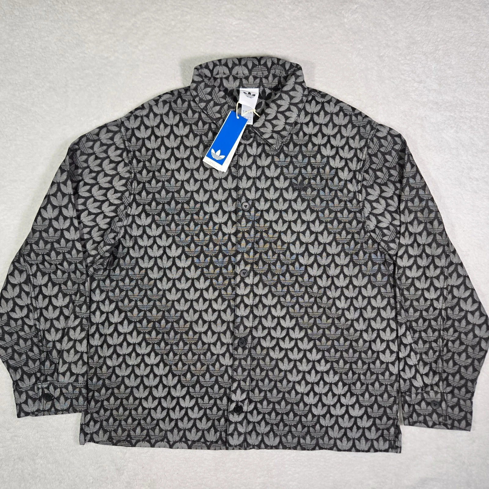 Adidas Originals Denim Monogram Button Long Sleeve Shirt Mens XL Oversize