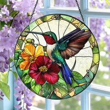 Colibrí Vitral Atrapasol: Colibrí Floral Ventana Colgante