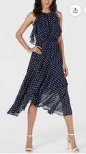NWT Vince Camuto Polka Dot Chiffon Ruffle A-line Sleeveless Midi Dress Size 10