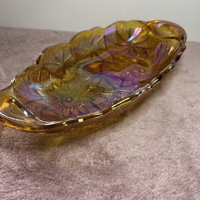 Vintage Indiana Glas Bernstein/Karneval Glas LILY PONDS Muster Pickle/Relish Schale