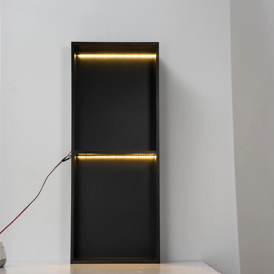 Kits de ducha de almacenamiento de nicho de ducha de acero inoxidable 27""x11 negros con luz LED Foto 4 de 4