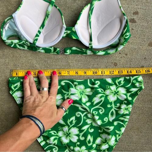 90s Newport News green white tropical hibiscus underwire Pushup bikini Size 10 - Picture 7 of 9