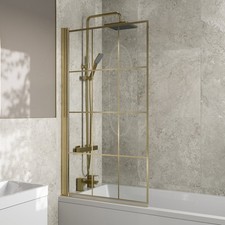 Modern Grid Bath Shower Screen 6mm Glass Bathroom Hinged Framed 800/1000mm