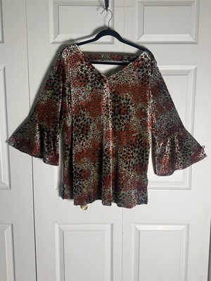 Avenue Velvet Burnout Floral Bell Sleeve V-Neck Top Plus Size 18/20 Boho NWT 