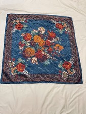 Vintage Elaine Gold Square Scarf Floral Pattern Blue 34 Inches