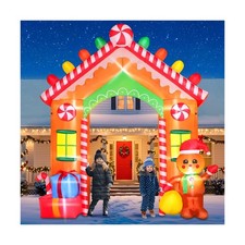 9FT Christmas Inflatable Archway Outdoor Decorations, Blow Up Gingerbread Hou...