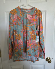 Roxy Women s UPF 50 Long Sleeve Floral Lycra Rash Guard Blue XL