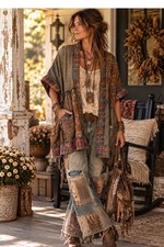 Bohemian Tapestry Patchwork Cardigan Top   Young Threads sz M New NWT