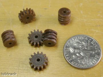 6pc 1991 TYCO TCR JAM Plastic Slotless Slot Car Chassis Rear WORM & AXLE GEARS