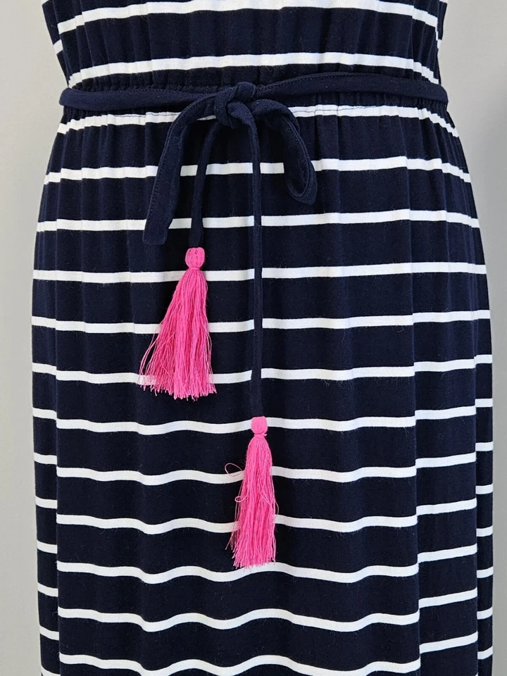 Maxi Vestido Talbots Mujer Xpequeño Borlado Borla Cinturón Jersey Rayas Foto 3 de 4