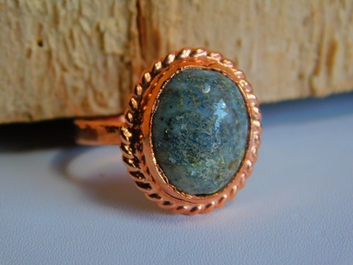 Fine Copper Designer Women's Ring Unpolished Lapis Lazuli Stone Ring US"7.25 - Picture 3 of 5