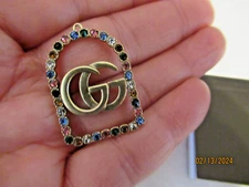 GUCCI   ZIPPER PULL CHARM bronzy GOLD metal , 32mm X 22MM colored stones