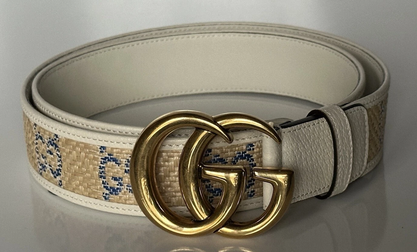 Ceinture large femme Gucci Raffia GG Marmont neuve avec étiquettes nue 110/44 Italie 400593