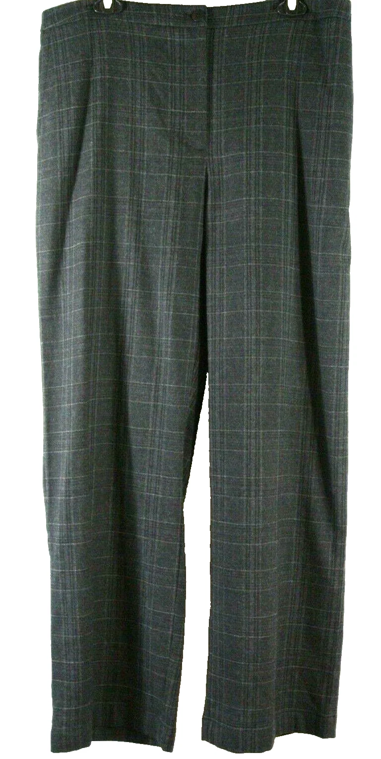 NEW EILEEN FISHER Plaid Straight Leg Pants in Gray - Size L #P1112