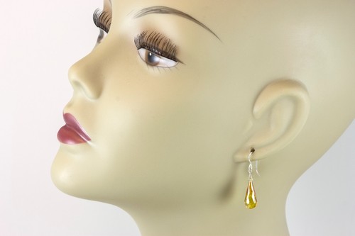 14k Gold Cubic Zirconia Earrings Canary Yellow CZ Drops Sterling Long Facet Drop - Picture 3 of 6