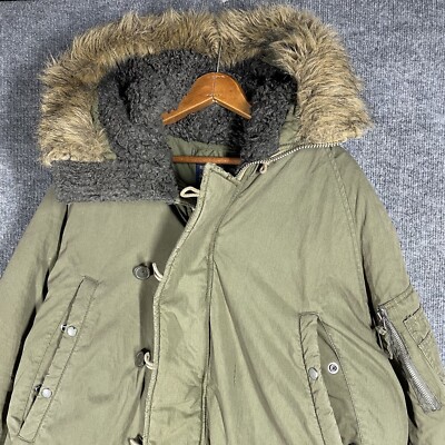 Abercrombie Fitch Parka Jacket Mens L Green Army Military Sherpa