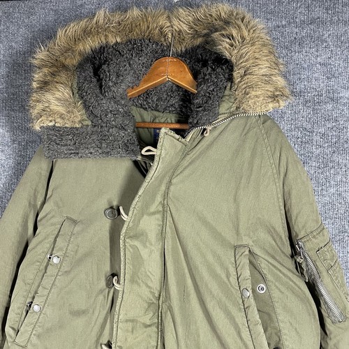 Abercrombie Fitch Parka Jacket Mens L Green Army Military Sherpa Lined Fur Hood - Picture 2 of 24