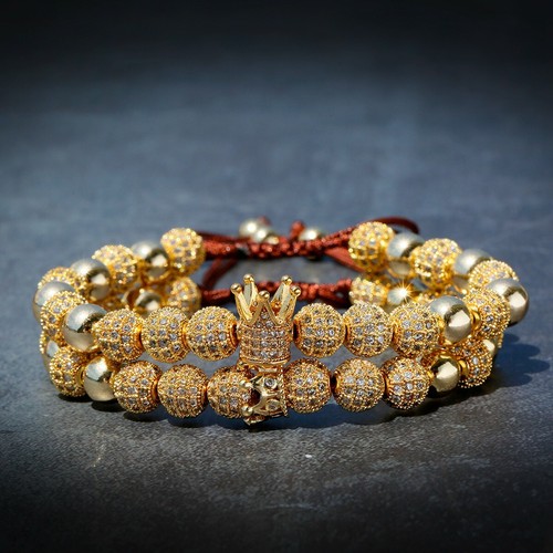 2Pcs/set Luxury Gold Crown Roman Numberal Bangle Bracelets Jewelry for Men Women - Picture 10 of 30