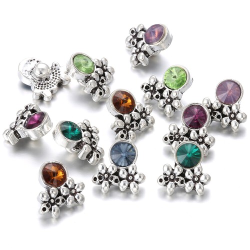 6pcs Mixed Flowers Chunk Charm Snap Button Fit 12mm Drill Snap Jewelry - Picture 2 of 8