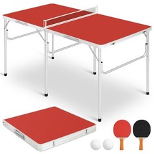 Mid-Size Ping Pong Table Foldable Table Tennis Table Paddles Ball Net Indoor Red
