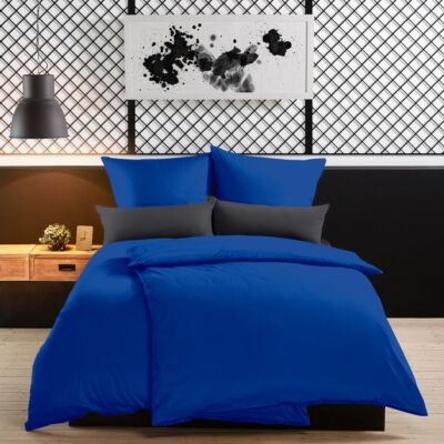 Lorena Uni Mako Satin Bettwäsche Kissenbezüge Spannbettlaken 7190-16 royal