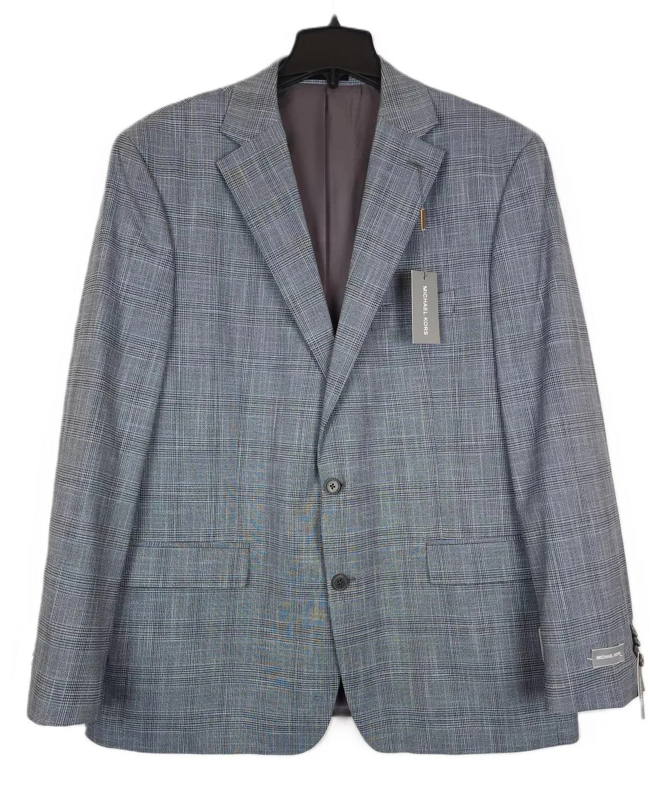 Cappotto sportivo elasticizzato Michael Kors uomo vestibilità moderna grigio a quadretti 38R nuovo con etichette