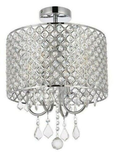 Flush Mount Ceiling Light Chrome Round Crystal Shape Bathroom Bedroom Lighting - Picture 5 of 9