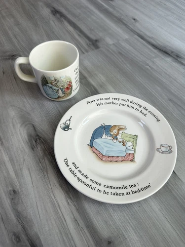 Peter Rabbit Beatrix Potter Wedgewood 7" Plate & Tea Cup Mug Kids Set Vintage