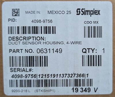 Simplex 4098-9756 Duct Detector - MANY AVAILABLE - SAME DAY SHIPPING