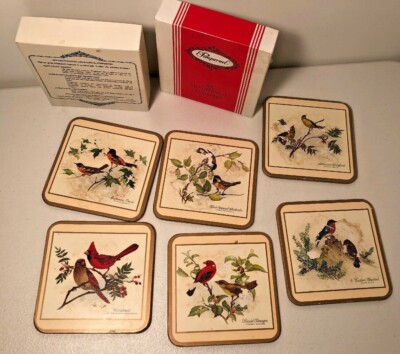 Cork Coasters 60's Vintage Pimpernel Box of 6 Garden Birds Richard Lowe Artist