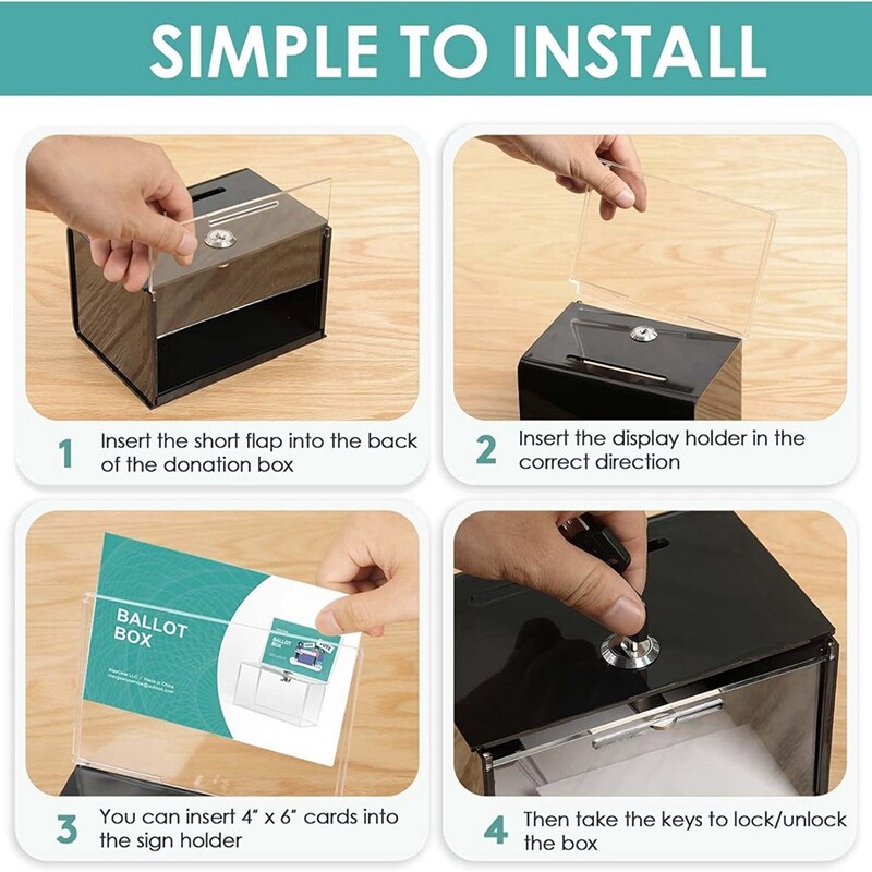 Secure and Tip Jars Ticket Box Drawing Box with Lock, for Business