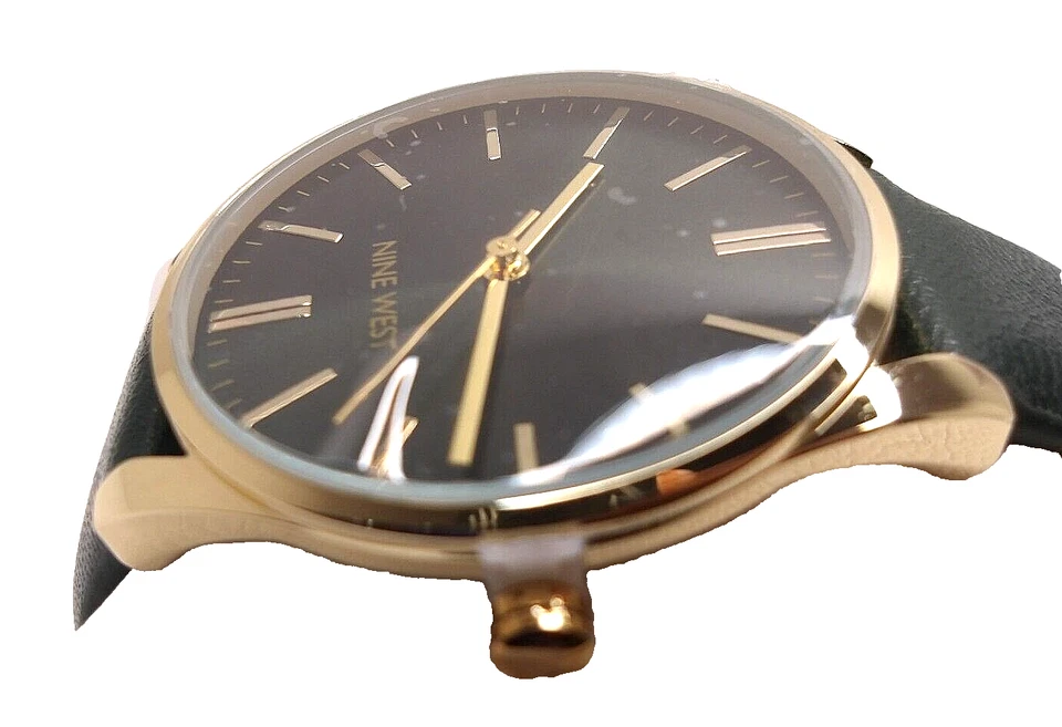 ¡¡NUEVO!! Reloj redondo para mujer NINE WEST, dorado/verde, correa de cuero, nuevo con etiquetas/1996 CHCM Foto 3 de 4