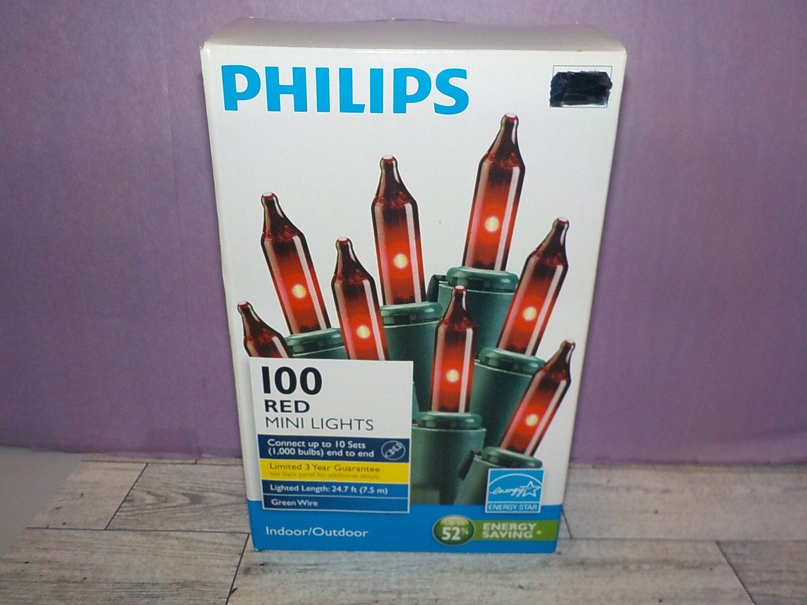 PHILIPS 100 Count Xmas Red Mini Lights Green Wire Indoor/Outdoor 24.7