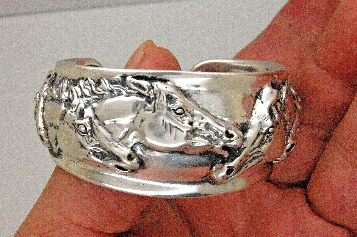 VINTAGE BEVERLY ZIMMER STERLING SILVER STUNNING HORSES PORTRAIT