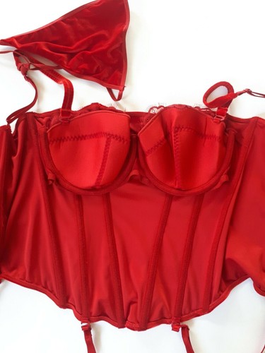 Shirley of Hollywood Size 38 Red Velvet Bustier & Thong Basques Corsets - Picture 4 of 11
