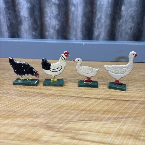 Antique German Miniature Flat Farm Ducks Chicken Dog Farmer Tree Well House - Picture 6 of 14
