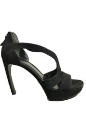 Alexander McQueen Black Velvet Sandal Spazzolato Grunge Size 38.5  New