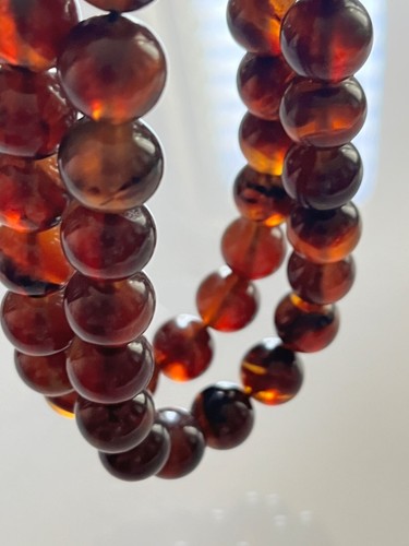 Sumatra cherry amber 43 brown round beads 14mm + one glass pendant 21mm necklace - Picture 7 of 7