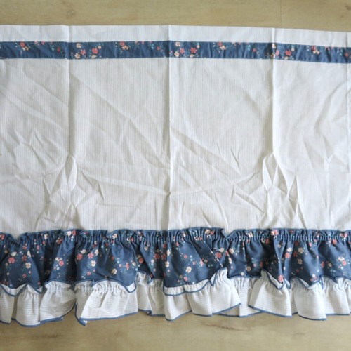 Pair of 2 Curtain Panels Blue Floral Ruffle Edge White Cotton 32 x 32 Vintage - Picture 13 of 14