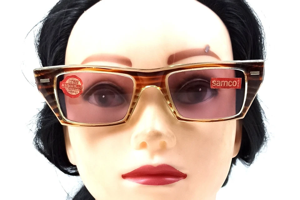 GAFAS DE SOL CLÁSICAS CUADRADAS VINTAGE SAMCO ITALIA AÑOS 50 ART DECO MARCO ÁMBAR NOS Foto 4 de 4