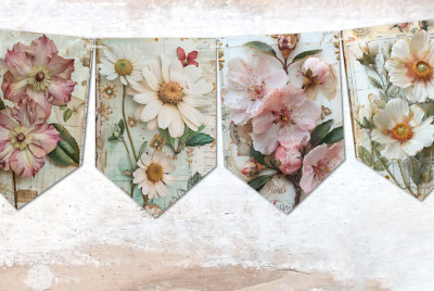 Rustikale Wildblumen Vintage Stil Botanische Noten Floral Wimpelkette & Band