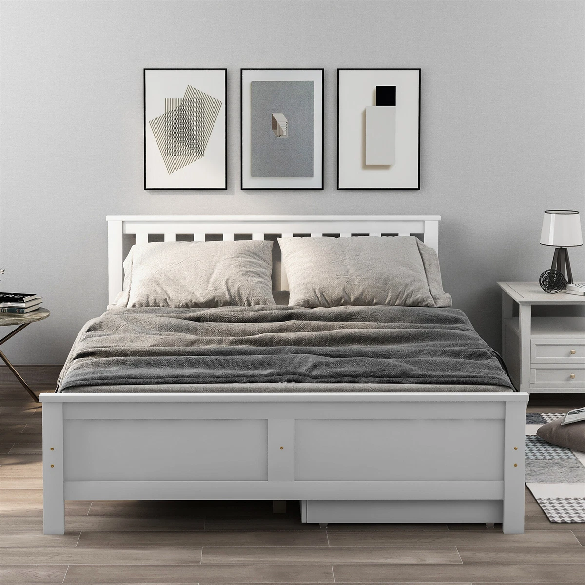 White double bed frame with storage drawers deals